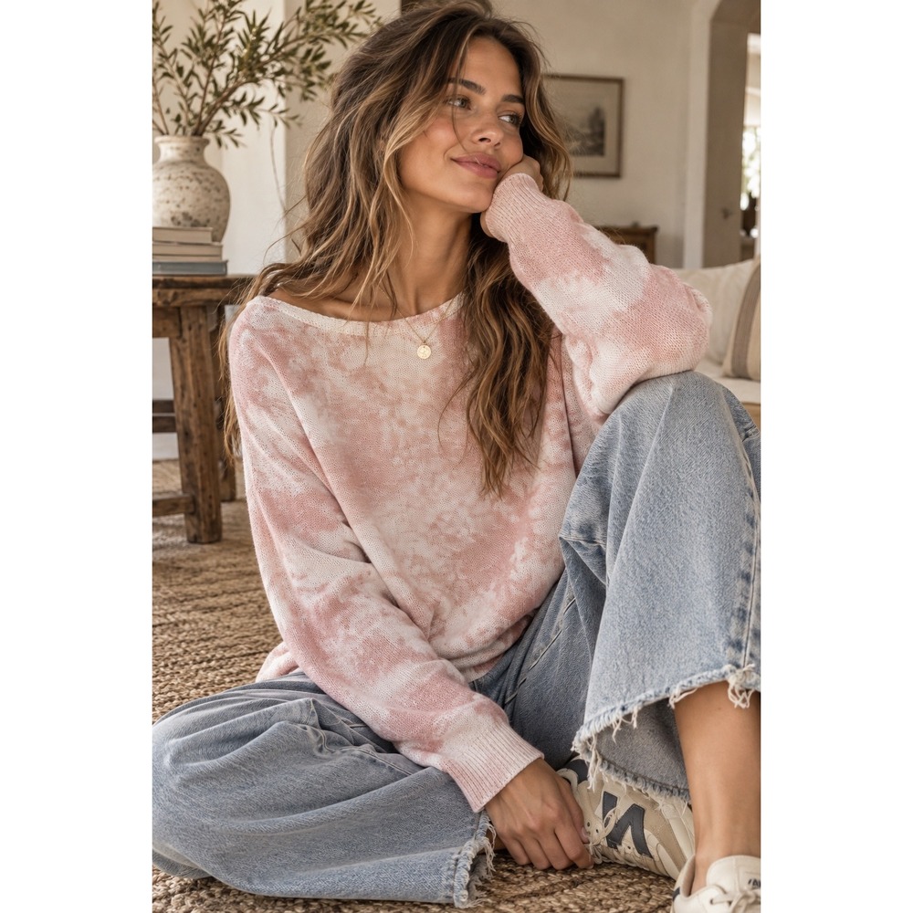 Luisa Ricci Italy Pink Tie Dye Boat Neck Oversized Knit Sweater 3249 M